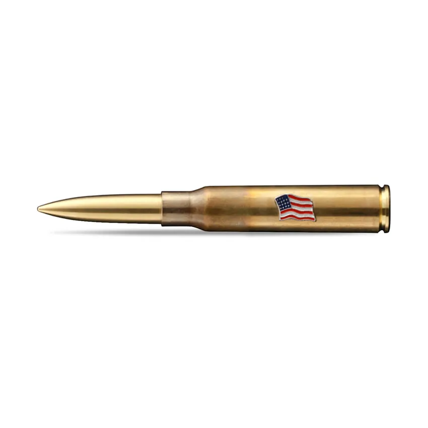 Fisher Space 338-Af Cartridge Ballpoint Pen With American Flag Emblem Raw Brass