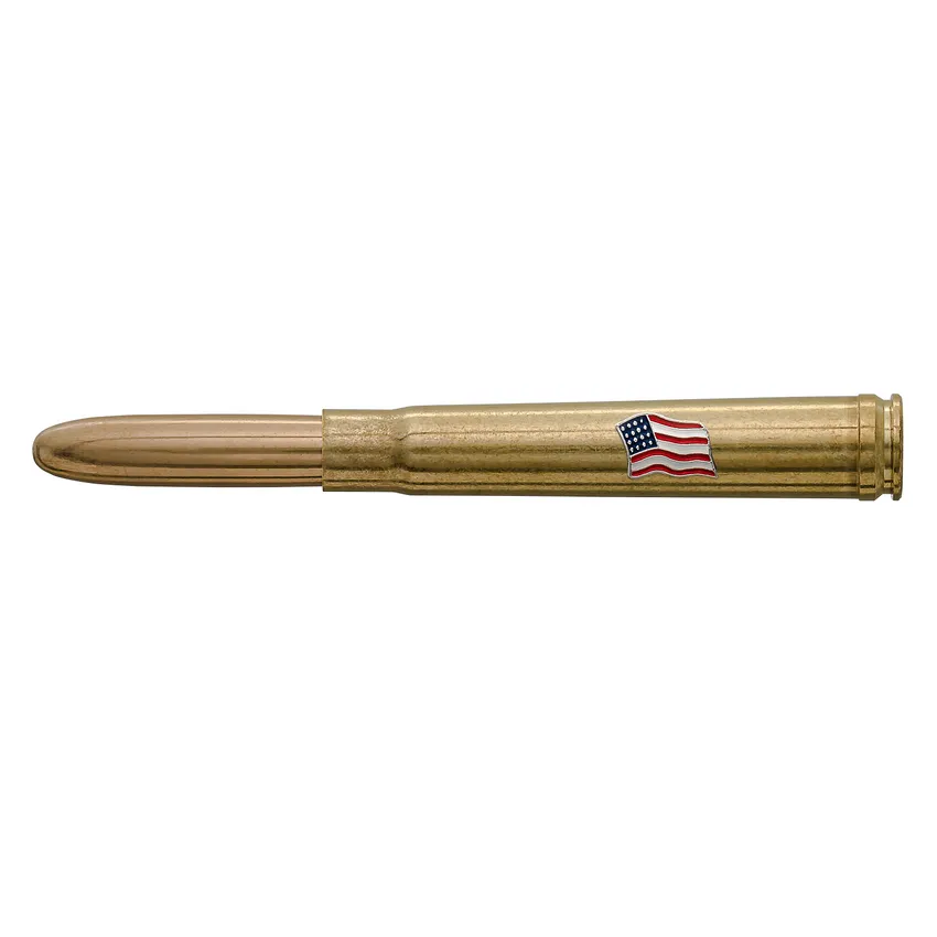 Fisher Space 375-Af Cartridge Ballpoint Pen With American Flag Emblem Raw Brass