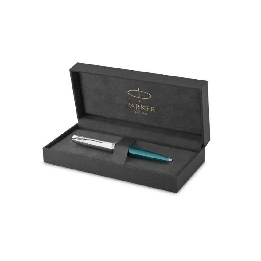 Parker 51 Teal Blue Chrome Trim Ballpoint Pen