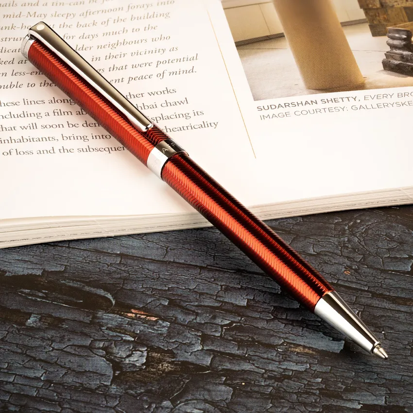 Sheaffer 9245 Intensity Engraved Translucent Lacquer Ballpoint Pen Red with Polished Black Trim