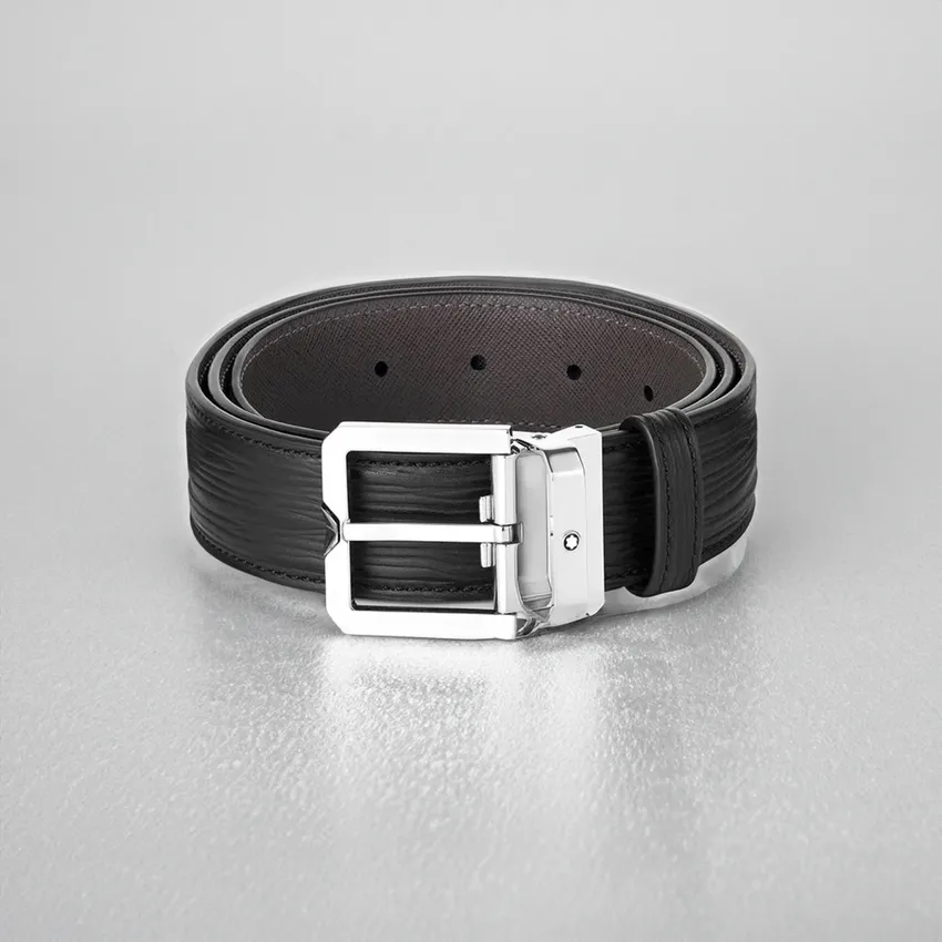 Montblanc 131171 Bark Print Leather Belt (35 mm) - Black