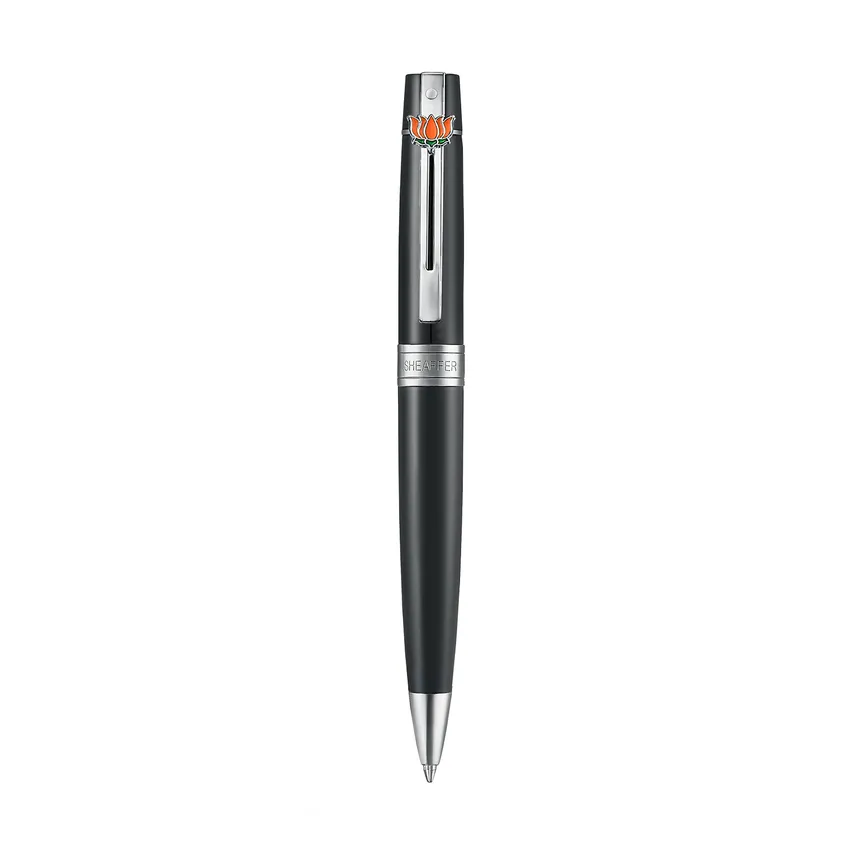 Sheaffer 300 9312 Glossy Black Ballpoint Pen With Chrome Trim and Lotus Emblem