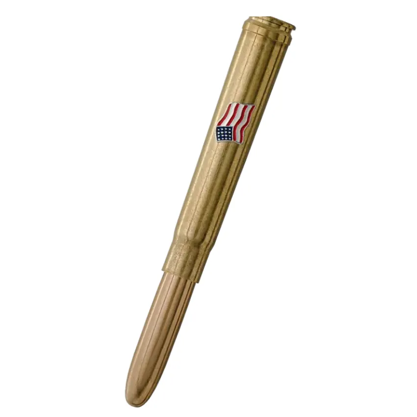 Fisher Space 375-Af Cartridge Ballpoint Pen With American Flag Emblem Raw Brass