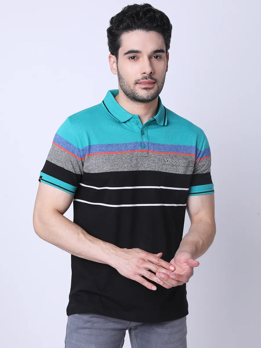 Shop Tessio Men Regular Fit Striped T-Shirt Online