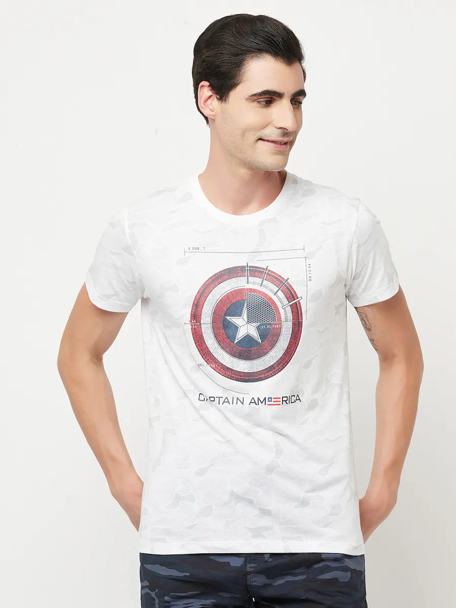 Octave Men White Captain America Printed Cotton T shirt