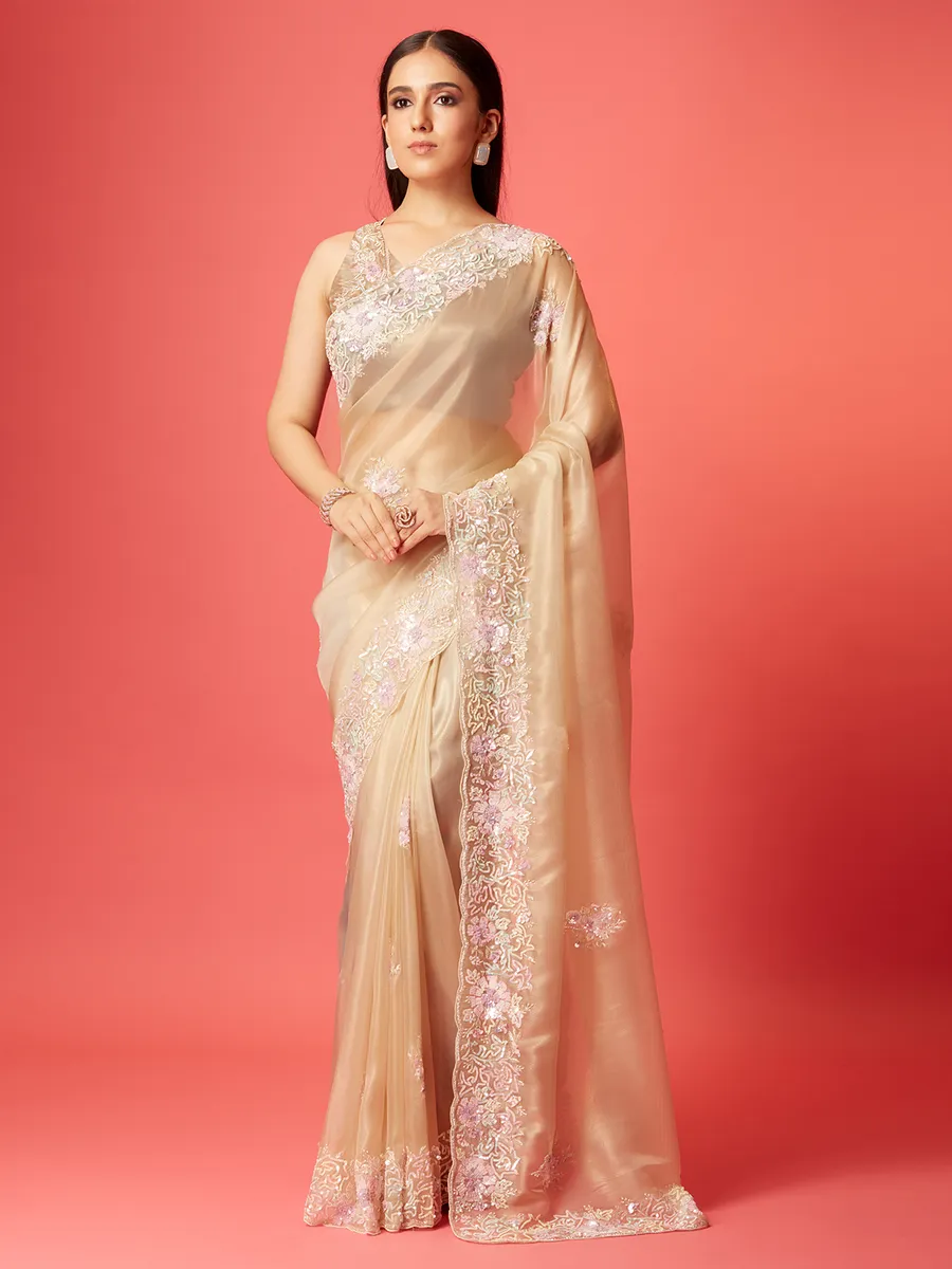 Light peach soft jimmy choo saree