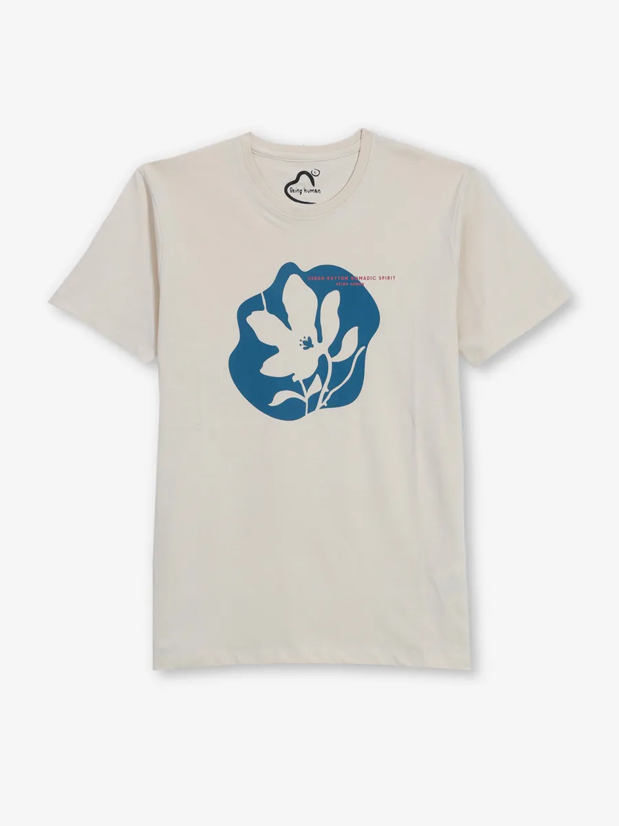 BEING HUMAN beige printed cotton t shirt