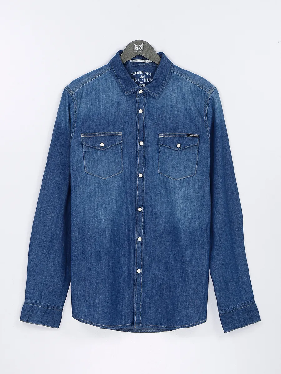 ANCELLM 23AW DENIM PAINT LONG SHIRT さす (1)