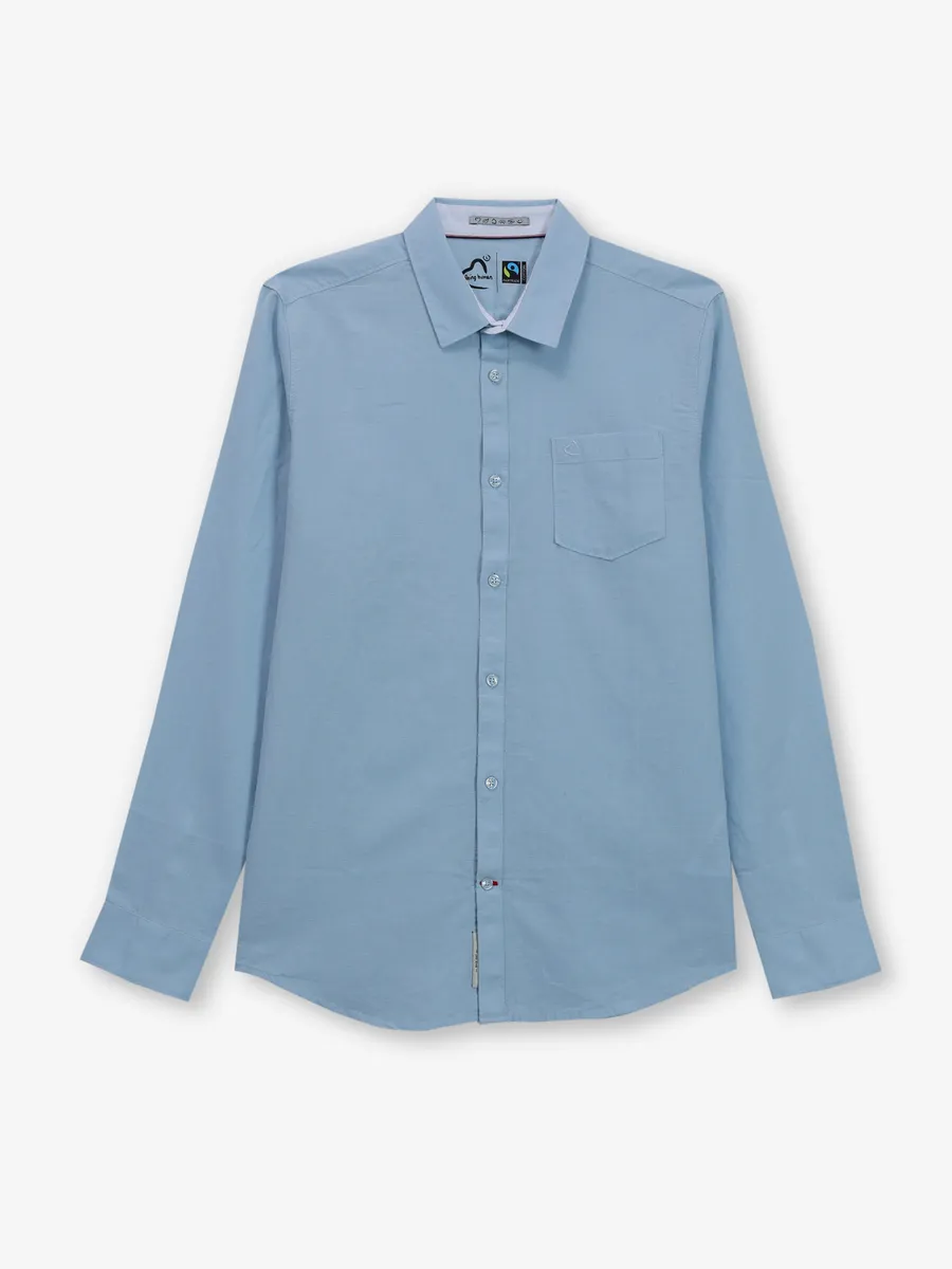 BEING HUMAN sky blue plain cotton shirt