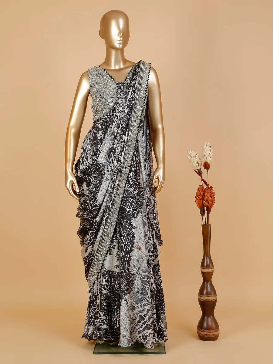 Black ready to wear saree clearance