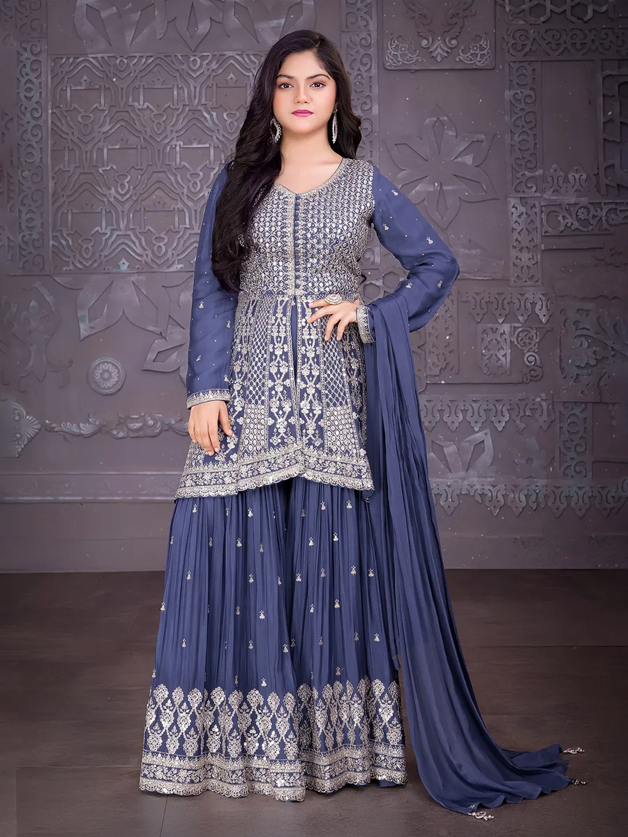 grey and blue pakistani dress MARIA B ICY BLUE HAZE LUXURY NET COLLECTION| SARA KHAN main image 1
