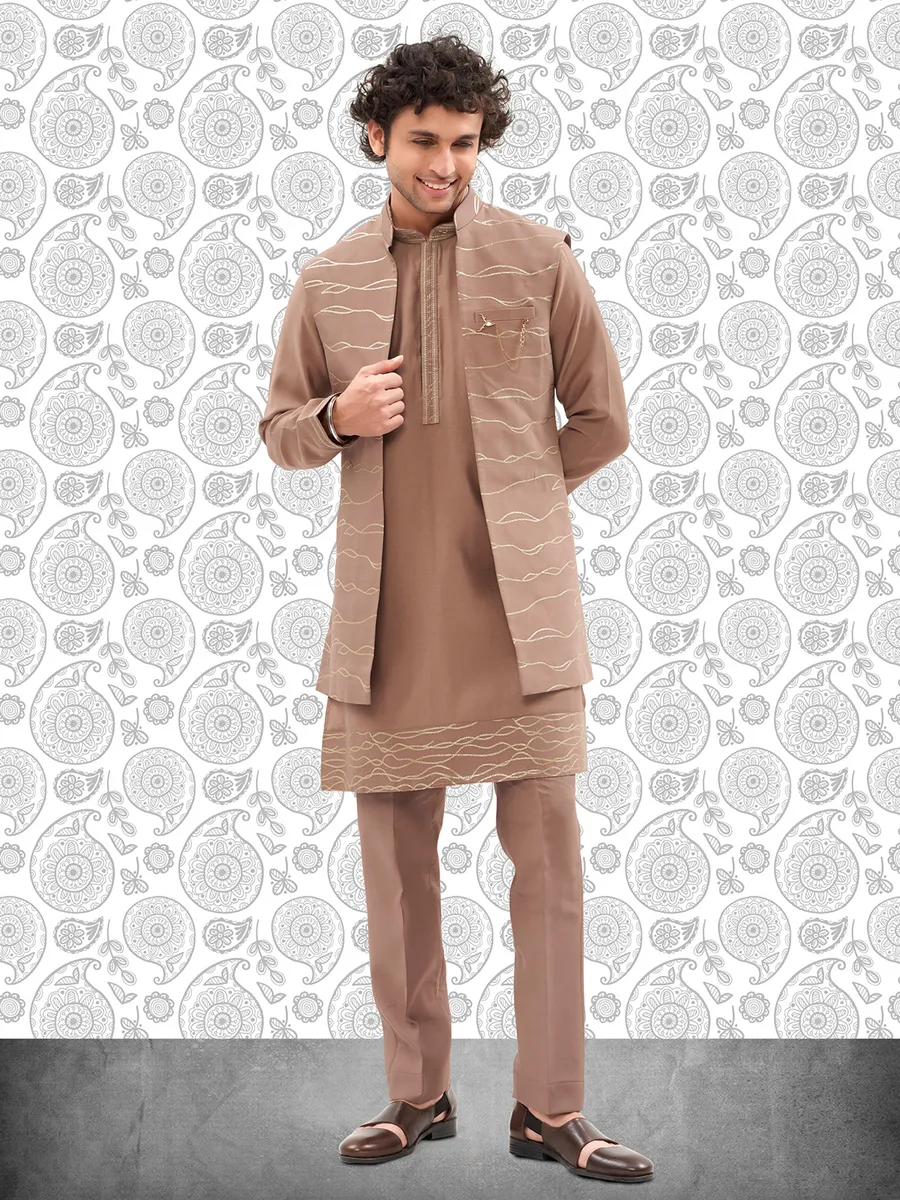 Brown cotton kurta jacket set for men G3 MWCS1377 United States
