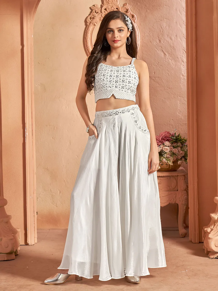 White crop top with palazzo pants top