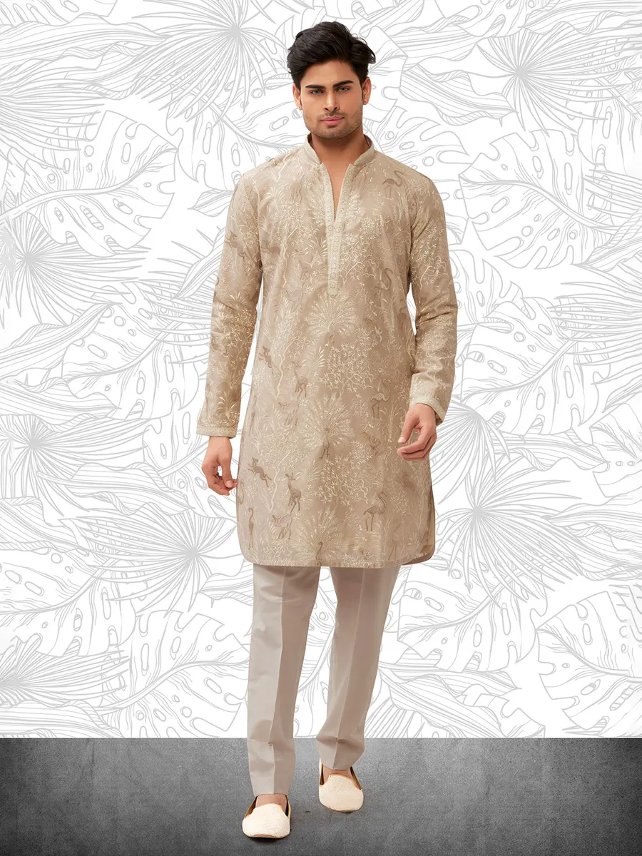 Cotton beige kurta pajama for men
