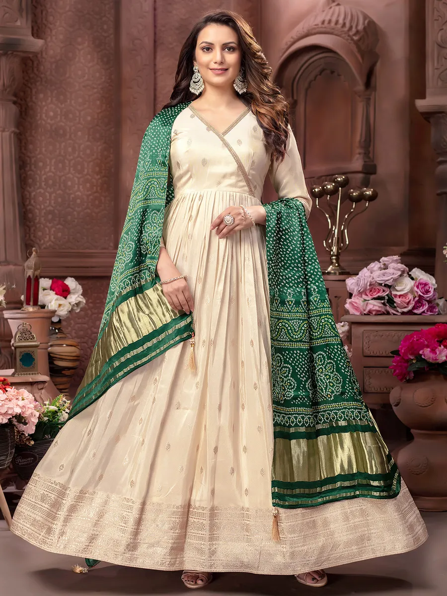Cream silk anarkali suit with printed dupatta G3 WSS40444 Canada