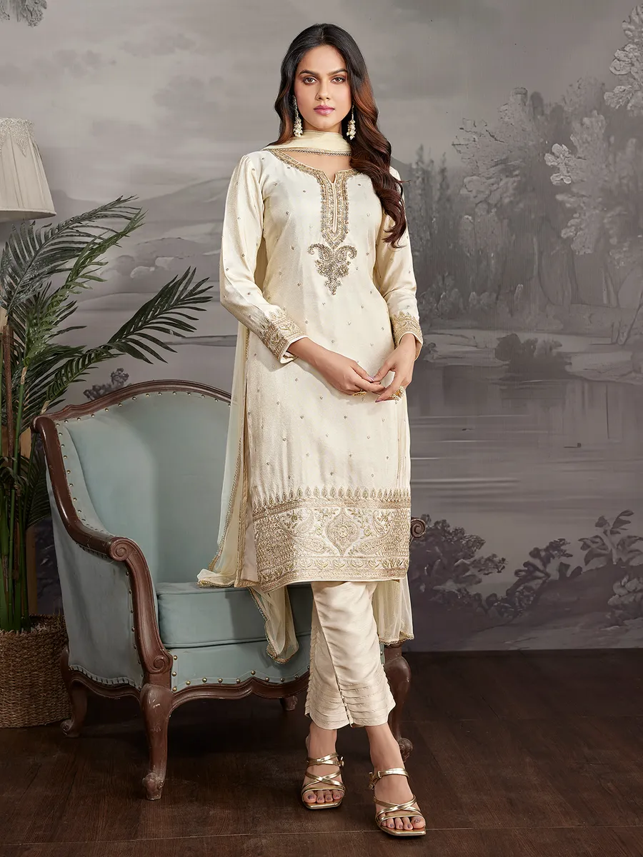 Cream silk wedding wear salwar suit-G3-WSS43491