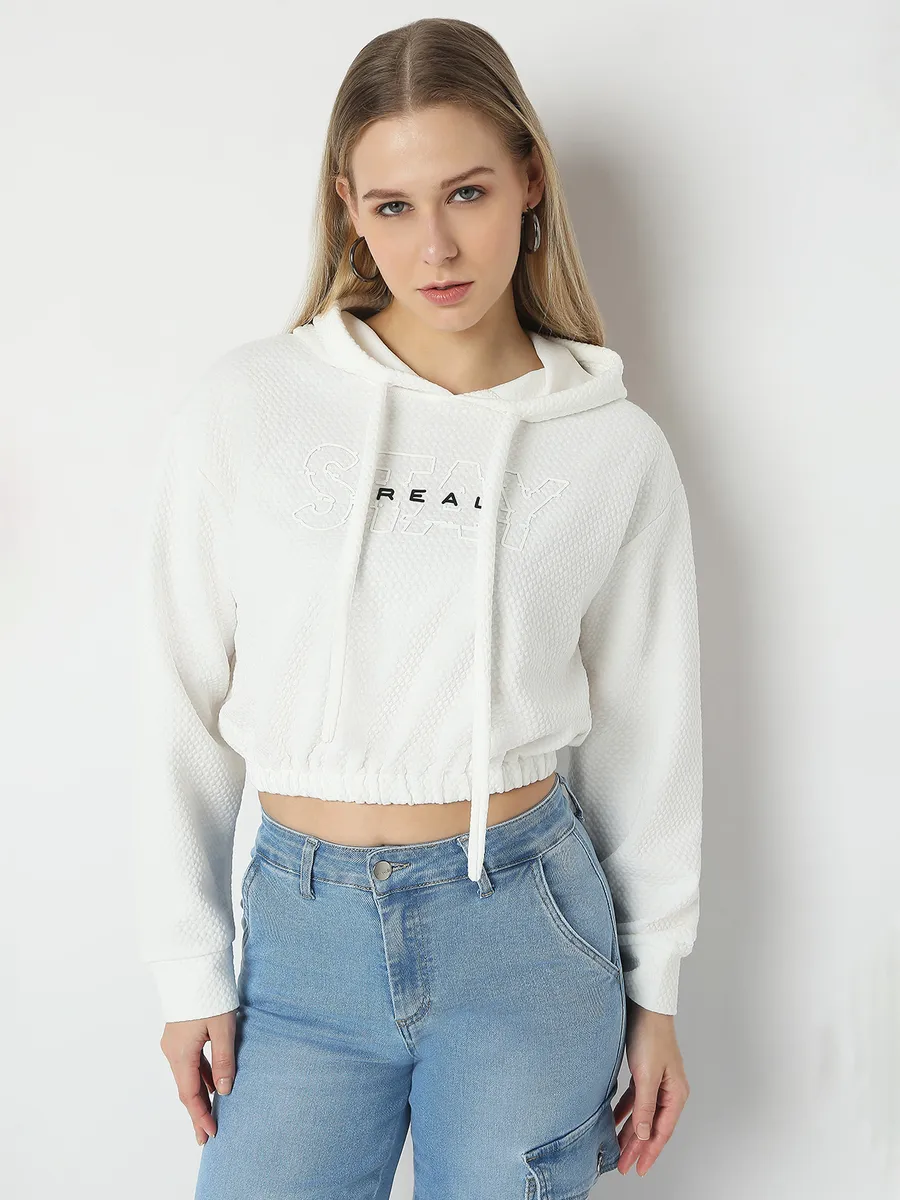 Crop Top Women's White Cropped Sweatshirt Top Womens White