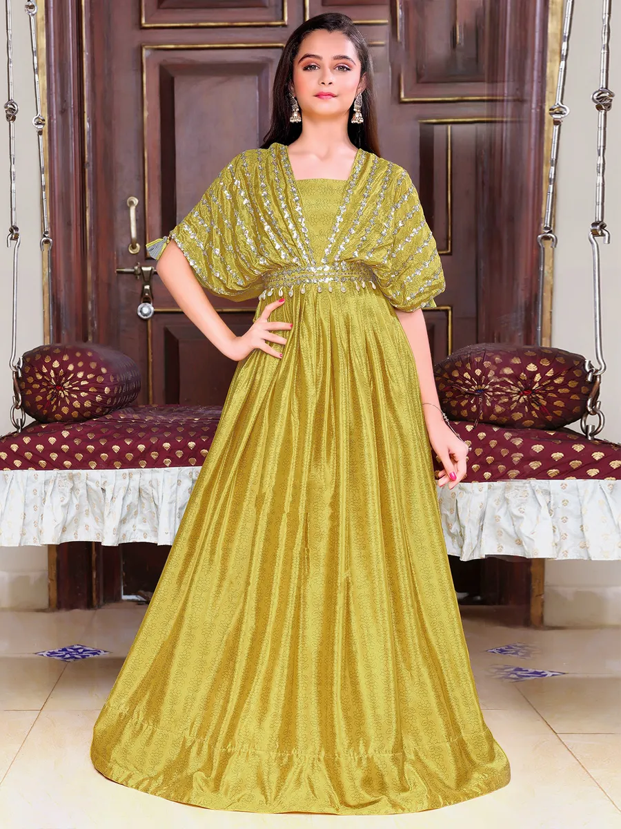Yellow silk gown on sale
