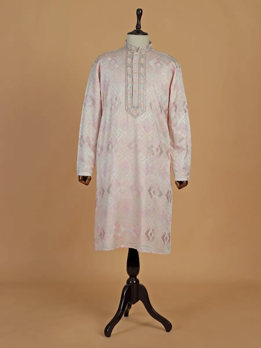 Elegant pink embroidery cotton kurta suit