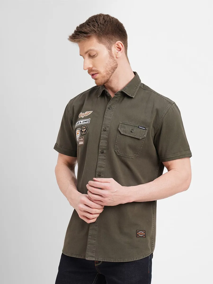 JACK&JONES cotton olive casual shirt-G3-MCS11331 France