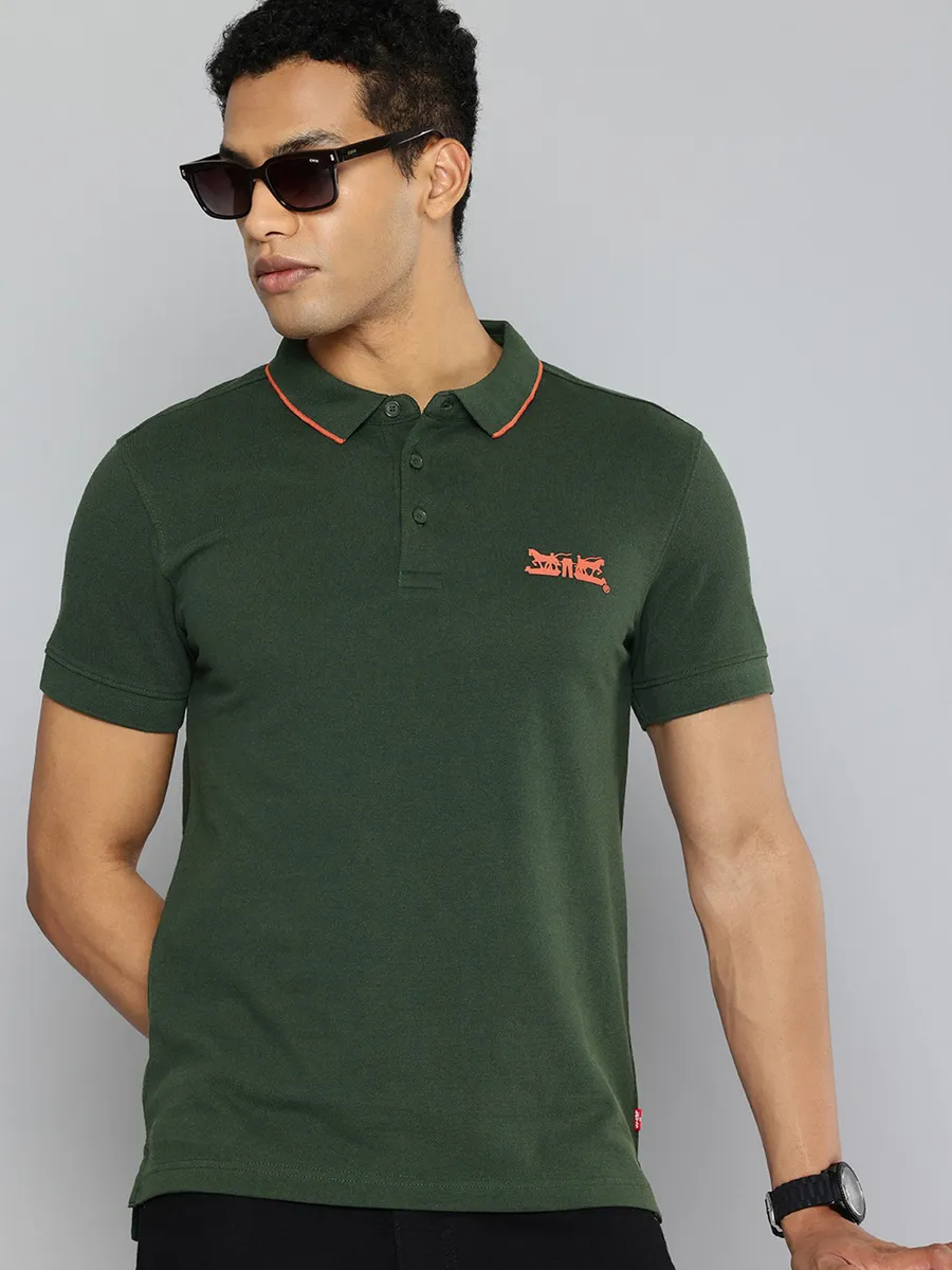 LEVIS green plain cotton polo t shirt