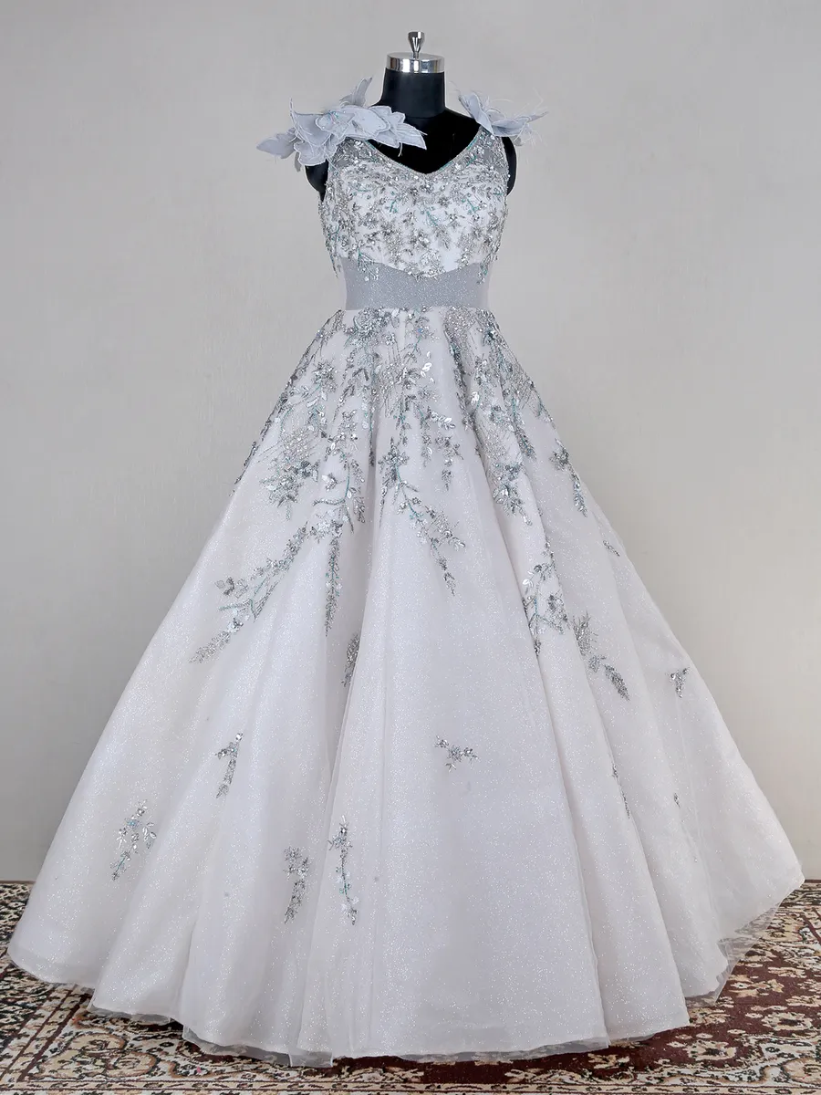 Light Grey Net Gown for Reception