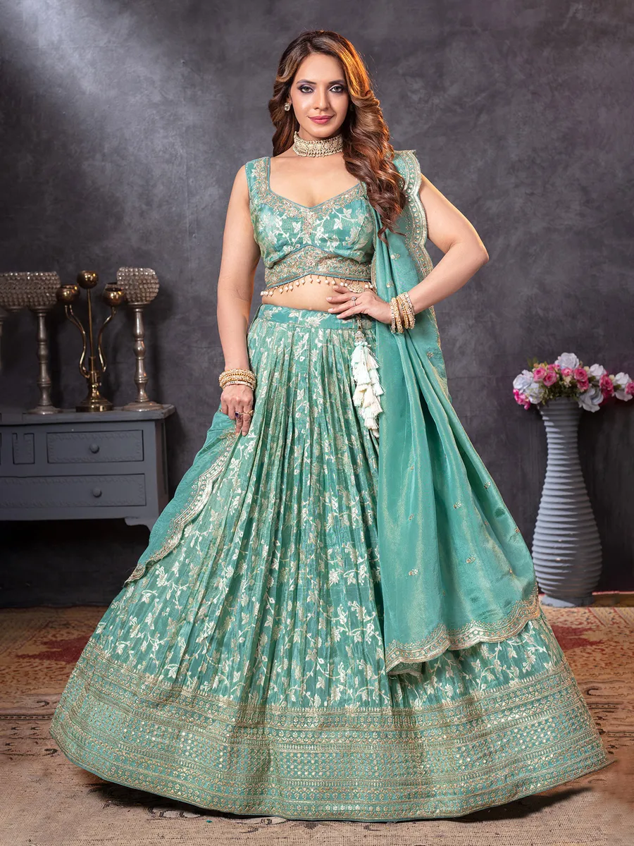 Light Sea Green Lehenga Choli With Sleeveless Style