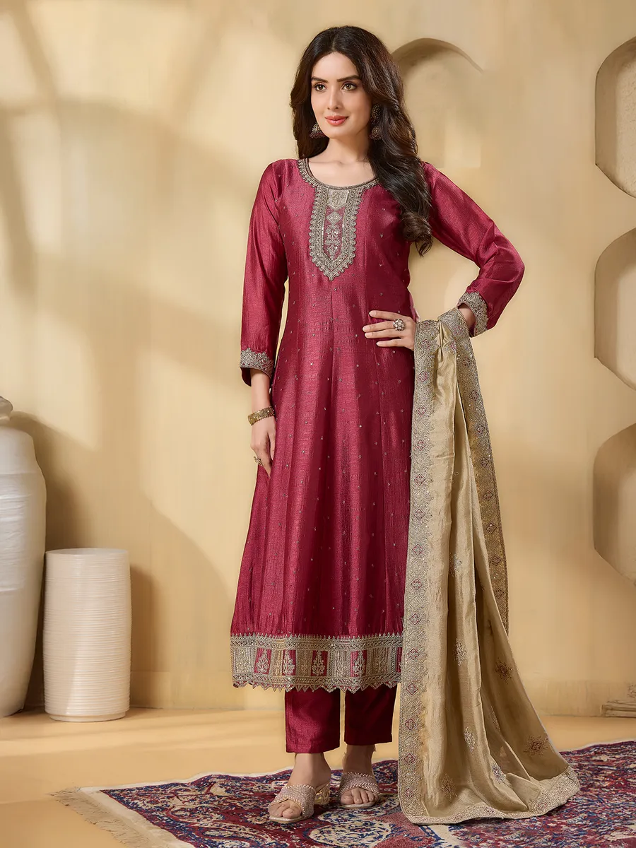 Maroon silk pakistani style salwar suit-G3-WSS44800 | United States