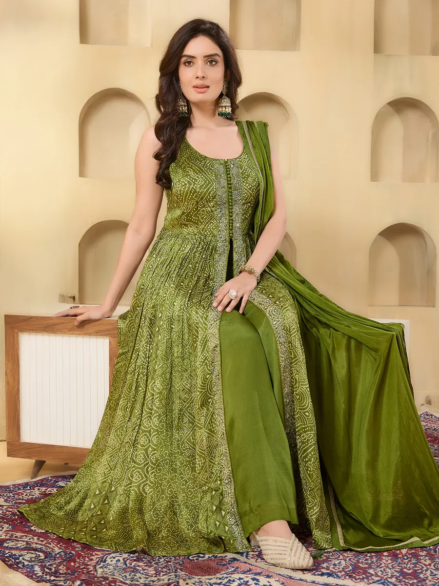 Mehendi Green Bandhej Printed Palazzo Suit Mehendi Green Bandhej Printed Palazzo Suit