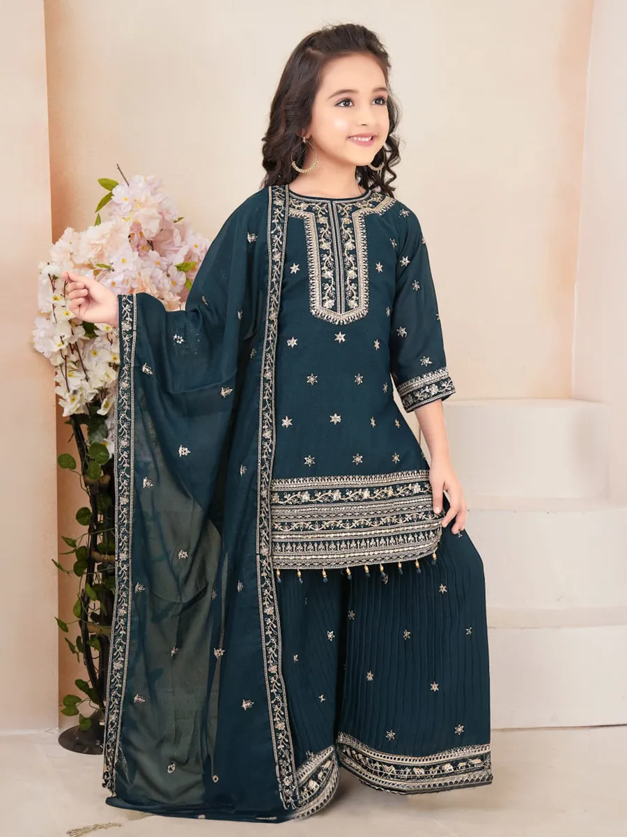 Mint blue silk palazzo salwar suit for girls-G3-GSS2993 | United