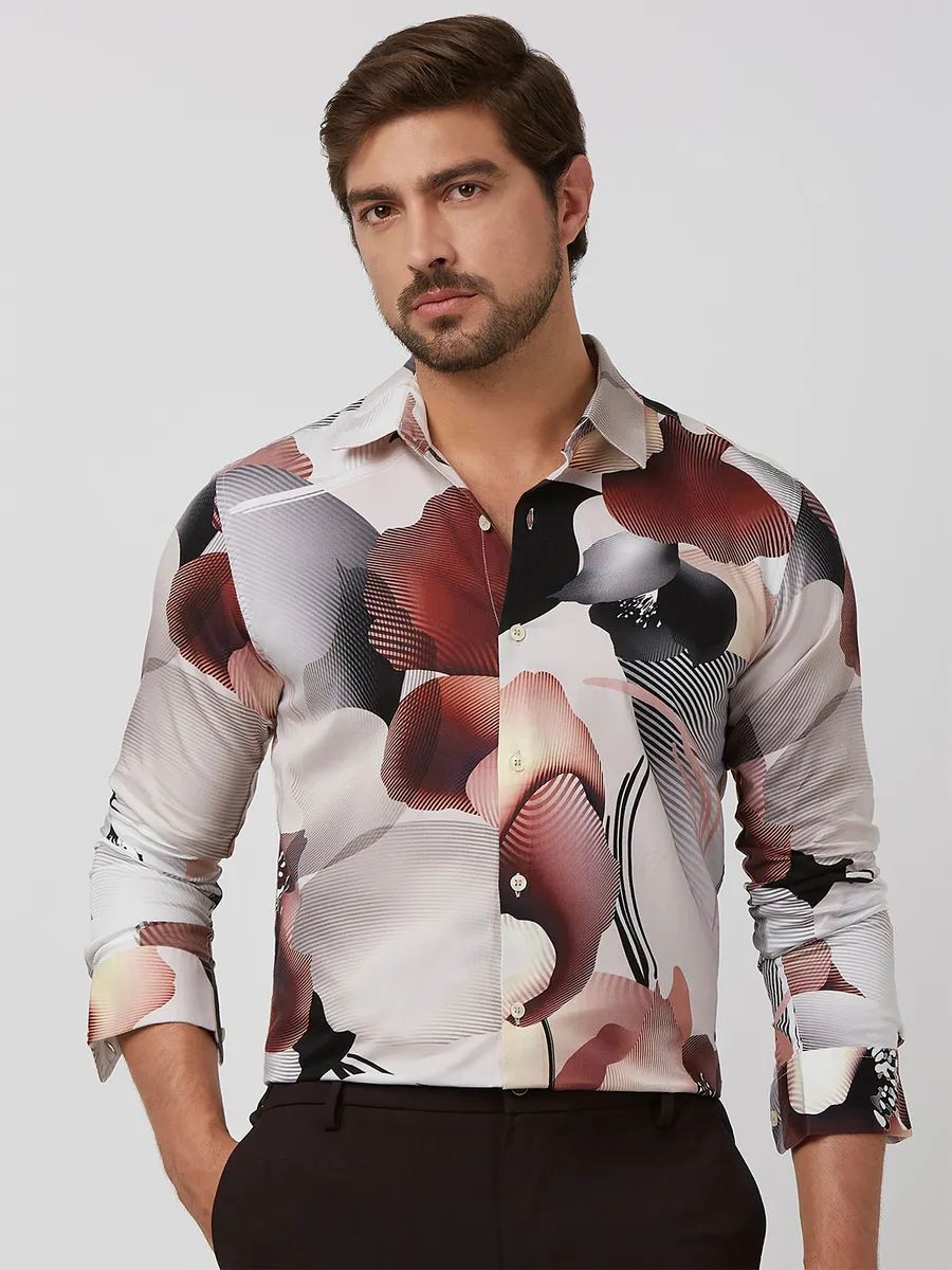 MUFTI white attractive cotton printed shirt-G3-MCS14031