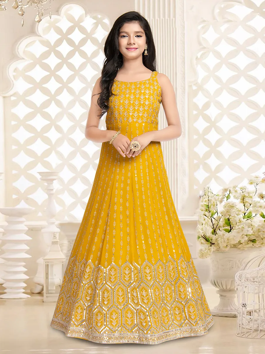 Newest Mustard Yellow Georgette Gown