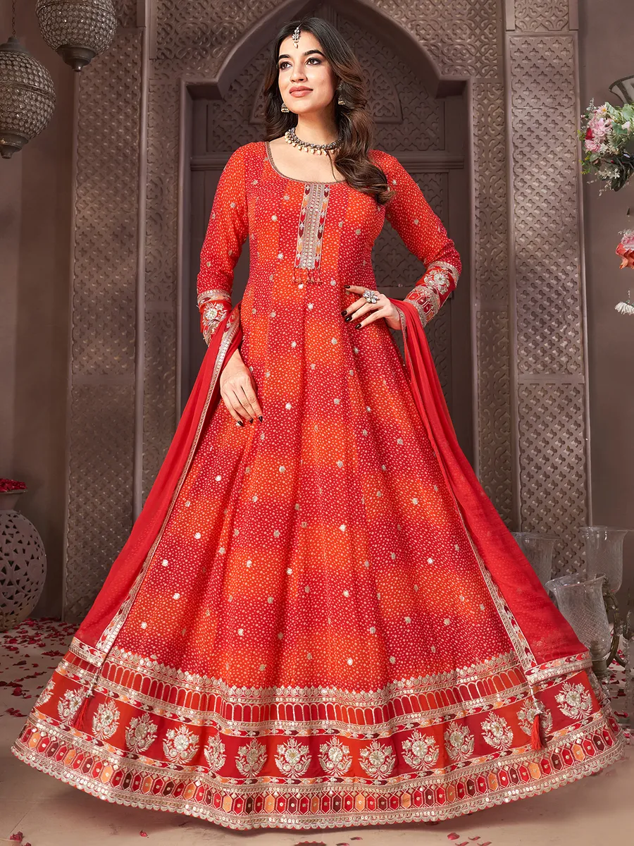 Newest red and orange georgette anarkali suit G3 WSS41811 Canada