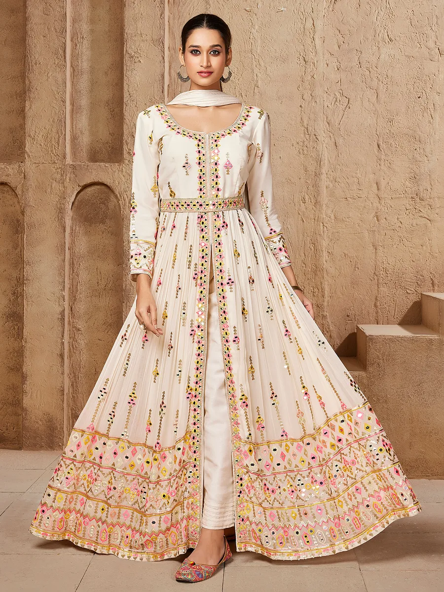 Off white georgette front slit salwar suit G3 WSS40475 Canada