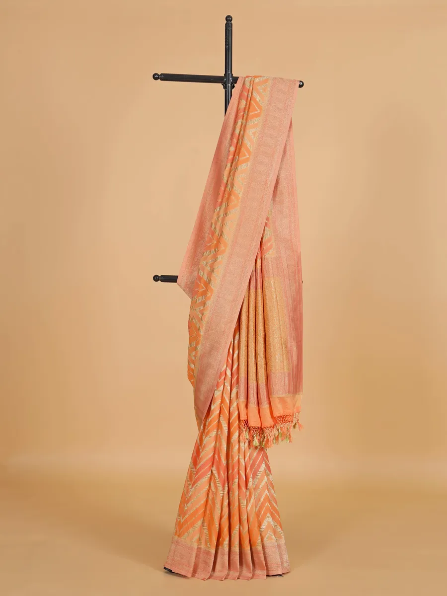 Orange georgette saree with contrast border