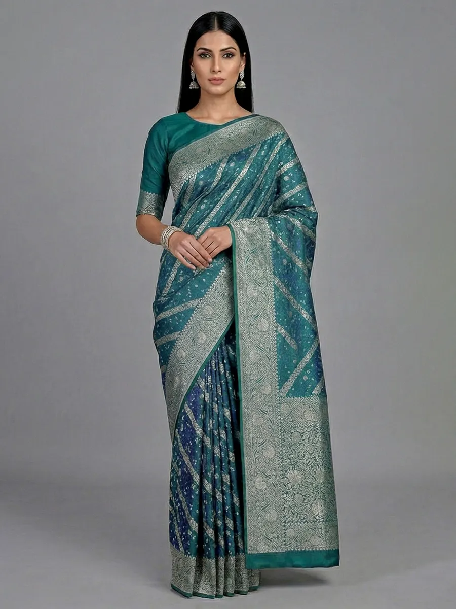 Peacock blue pure banarasi silk zari saree-G3-WSA62713 | United States
