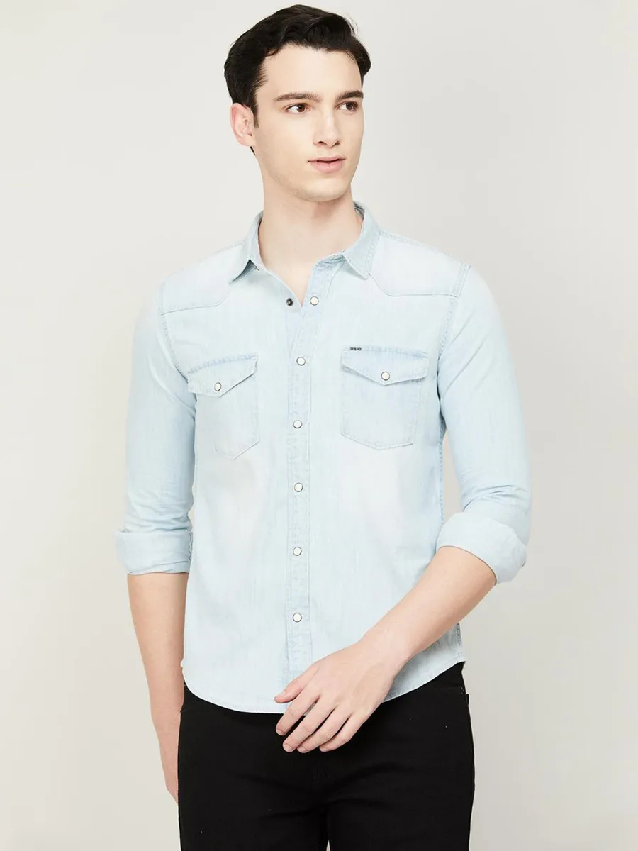 PEPE sky blue plain shirt in denim fabric G3 MCS14124 Canada