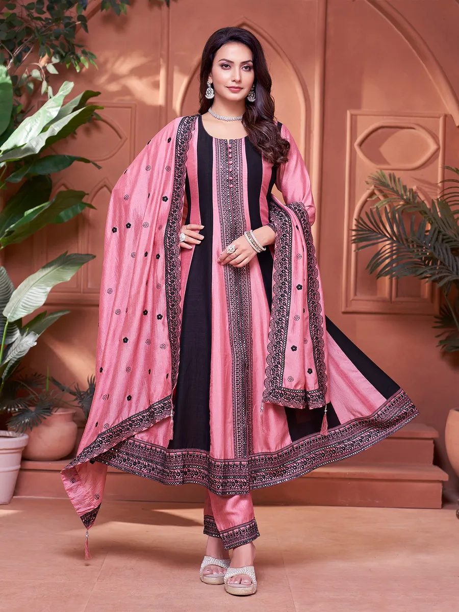 black and pink dress pakistani Black long frock pink coti and dupatta | Asim jofa | Aymen Saleem