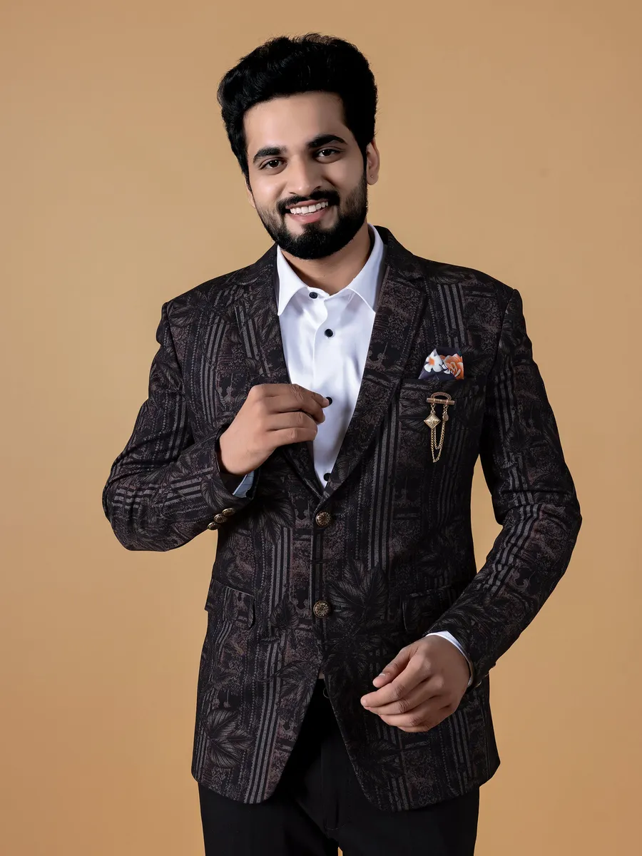 Printed black blazer store