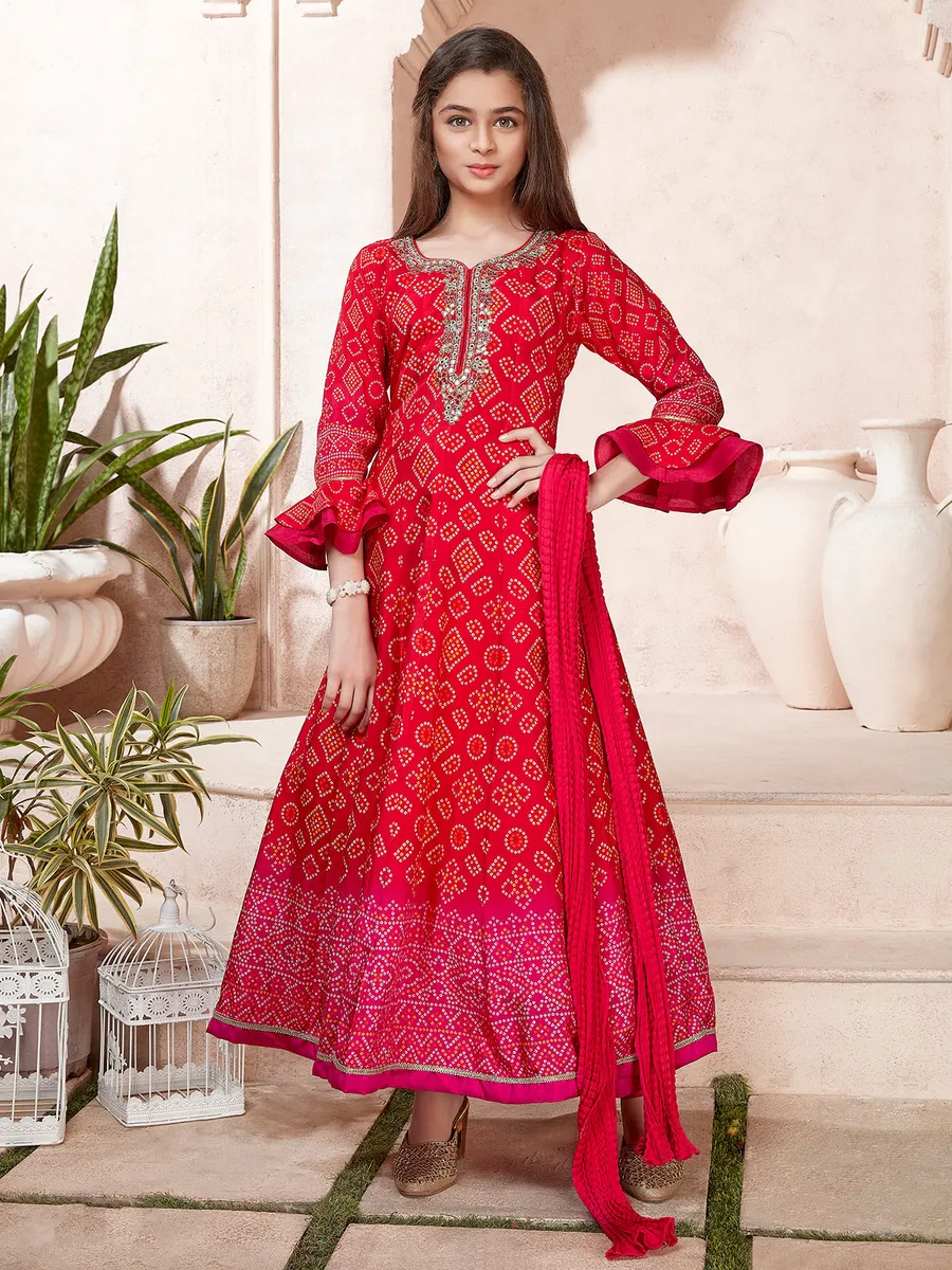 Red designer bandhani anarkali salwar kameez G3 GSS1873 United