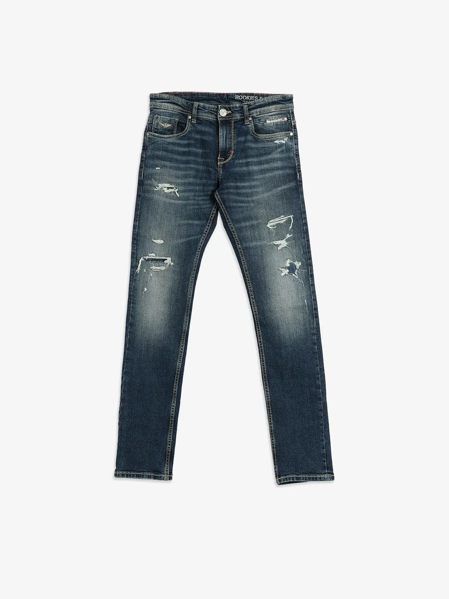 Blue denim ripped jeans shop