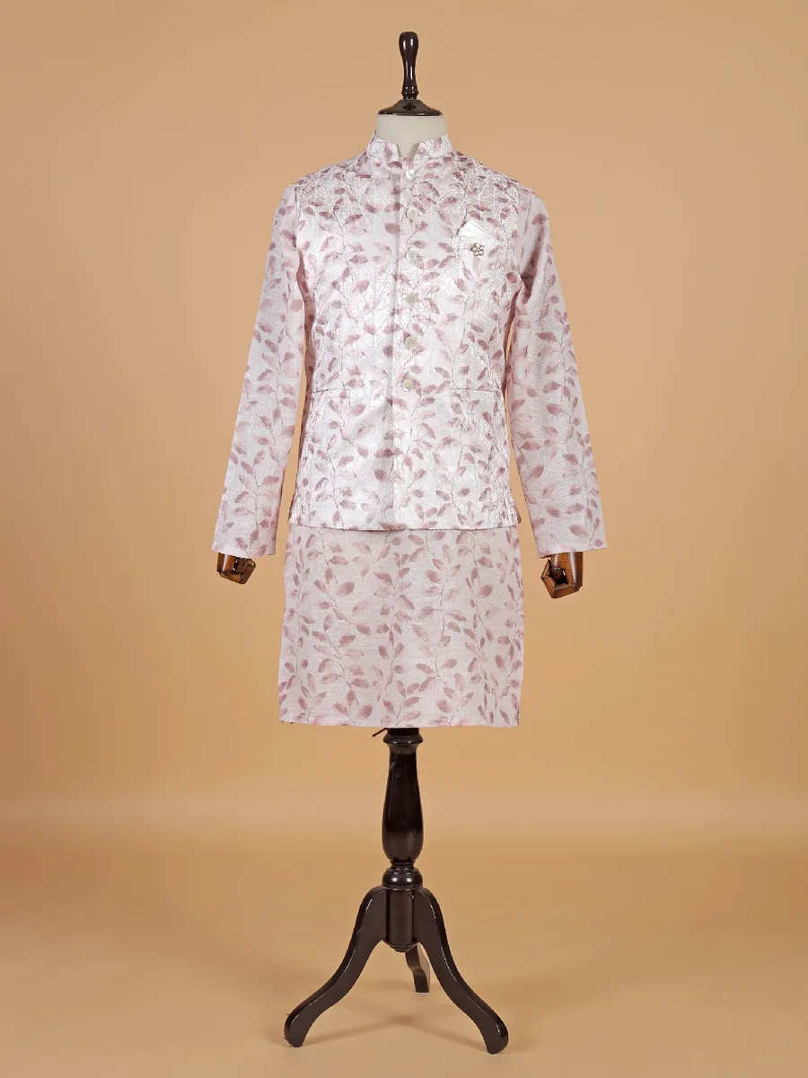 Shiny peach silk waistcoat set for men