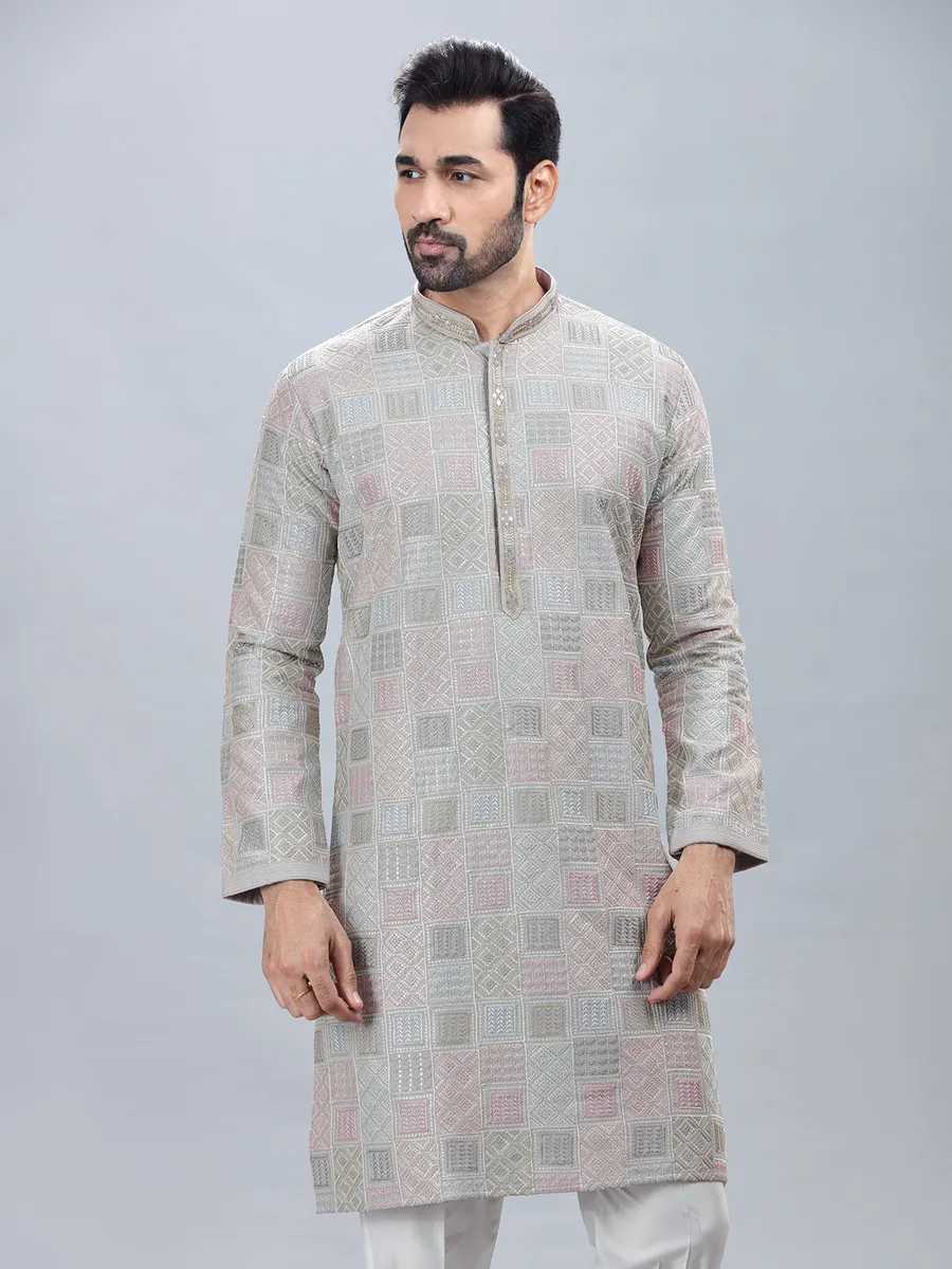 Silk grey kurta pajama for men G3 MKS5736 Canada