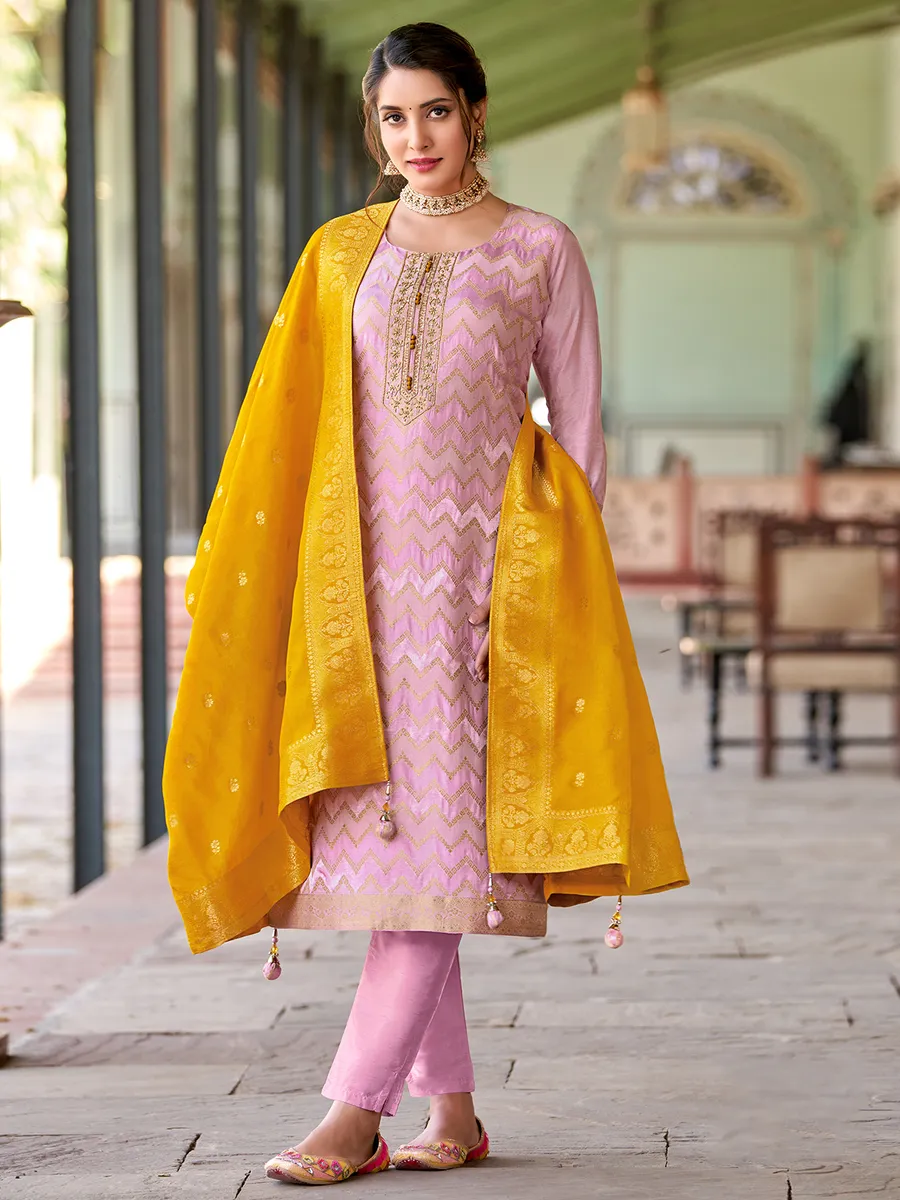 Silk pink salwar suit with contrast dupatta G3 WSS41638