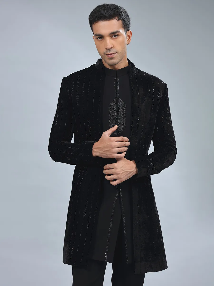 Smashing black velvet indowestern for men G3 MSH8068