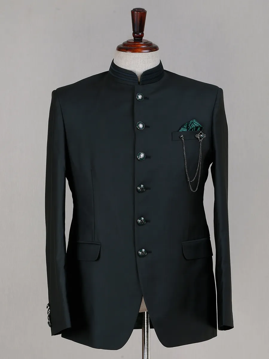 Solid Reception Wear Terry Rayon Dark Green Jodhpuri solid-reception-wear-terry-rayon-dark-green-jodhpuri