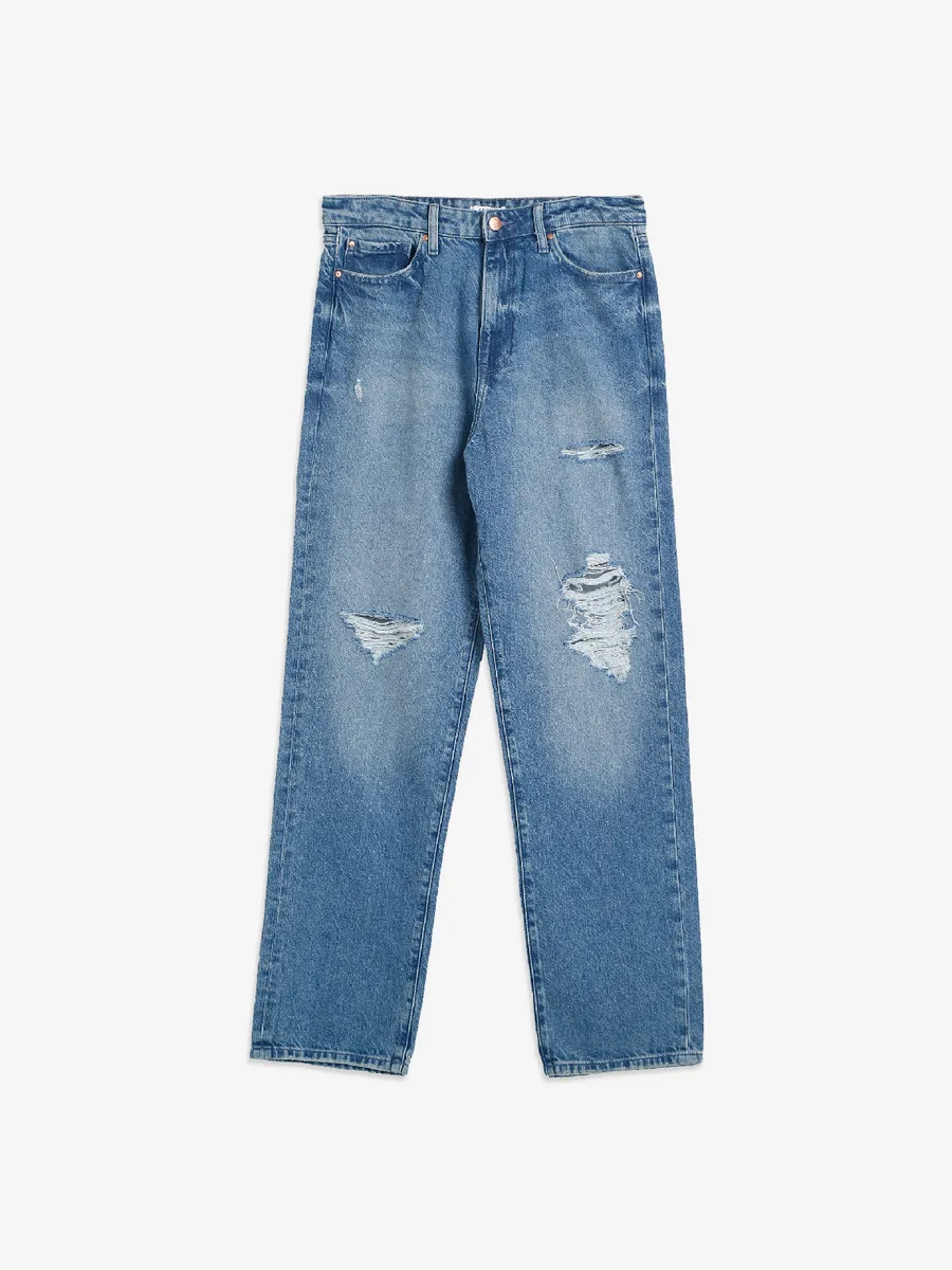 Spykar Jeans Tattered Jeans For Women Spykar Blue Washed And