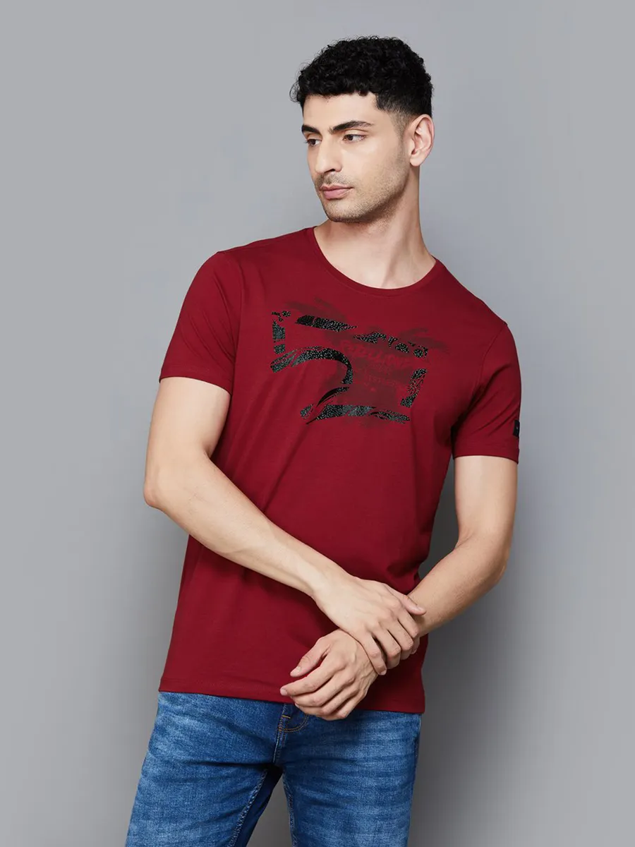 SPYKAR maroon printed t-shirt in cotton-G3-MTS19696 Germany
