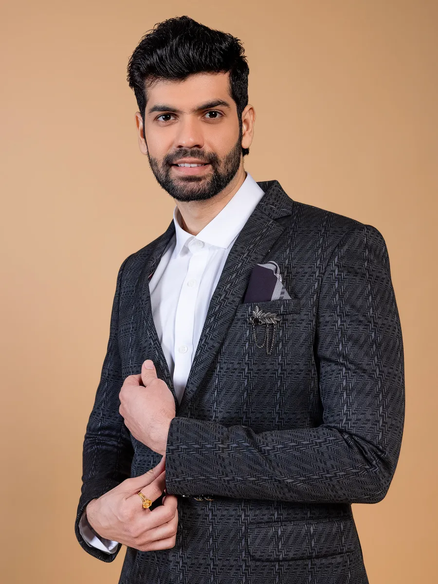 Stunning black texture blazer-G3-MBL01088