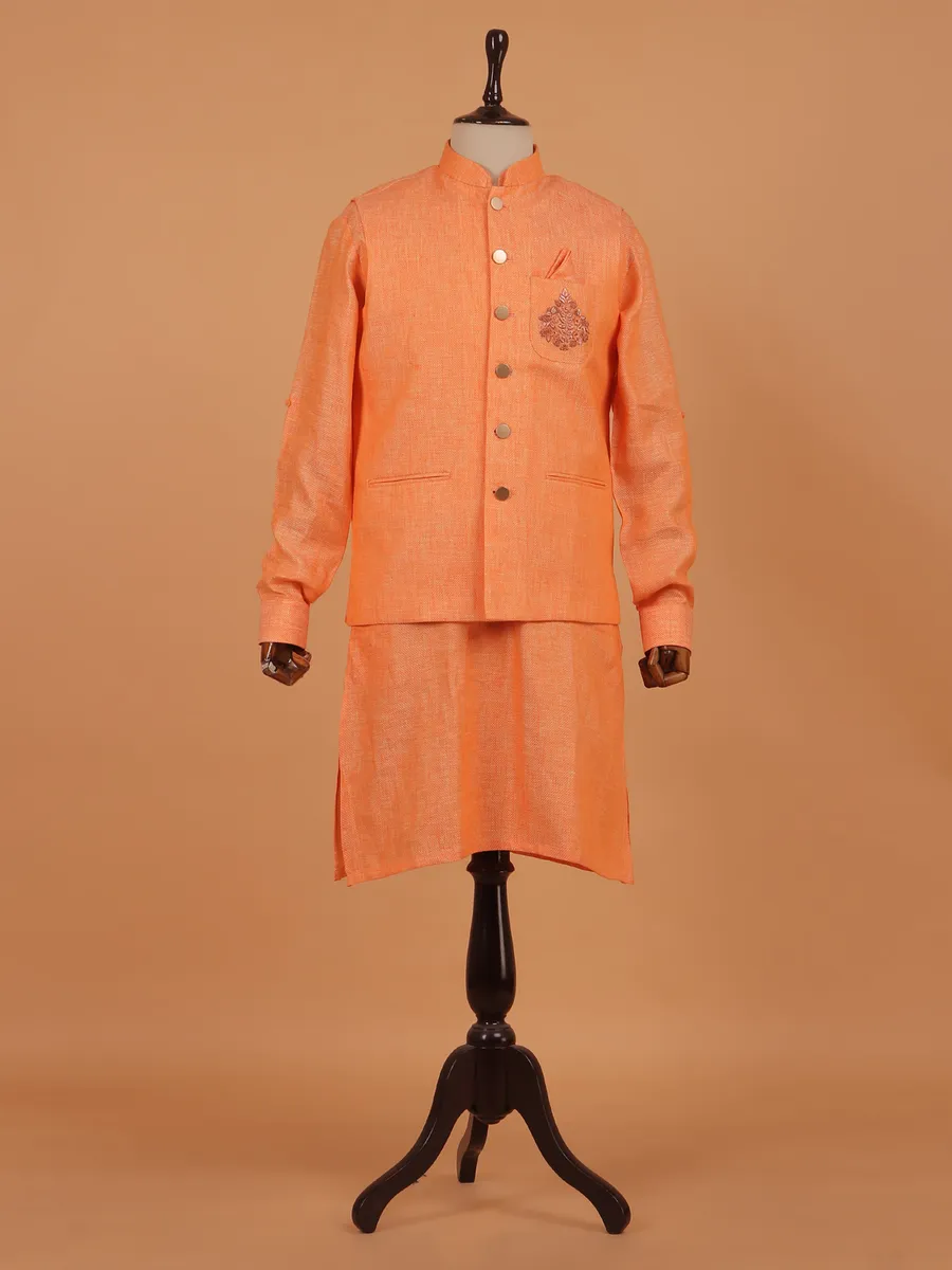 Stunning peach cotton waistcoat set for men
